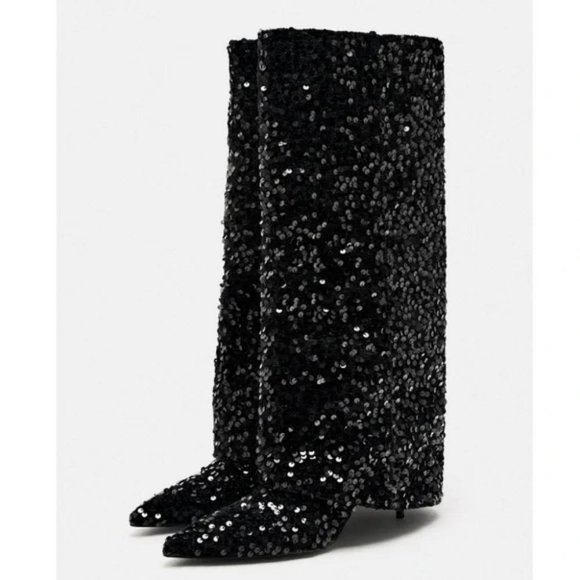 ZARA SEQUIN GAITER BOOTS - Picture 9 of 10
